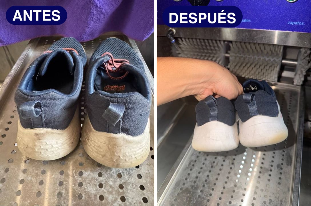 Antes y después de unos Skechers GO WALK azul marino con la mediasuela amarilla